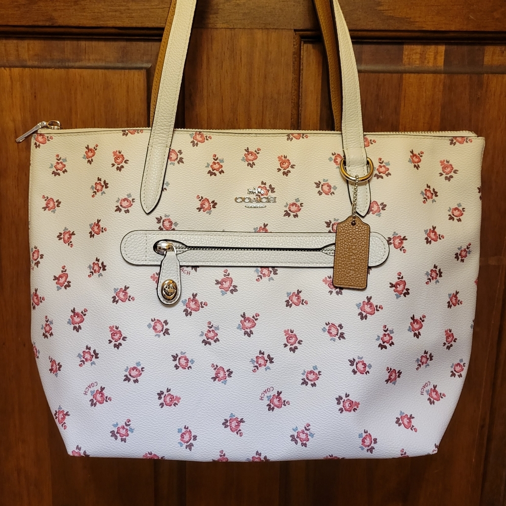 **** SALE****Coach Taylor Floral Print Tote 27165 Chalk White/Multi - Picture 2 of 16